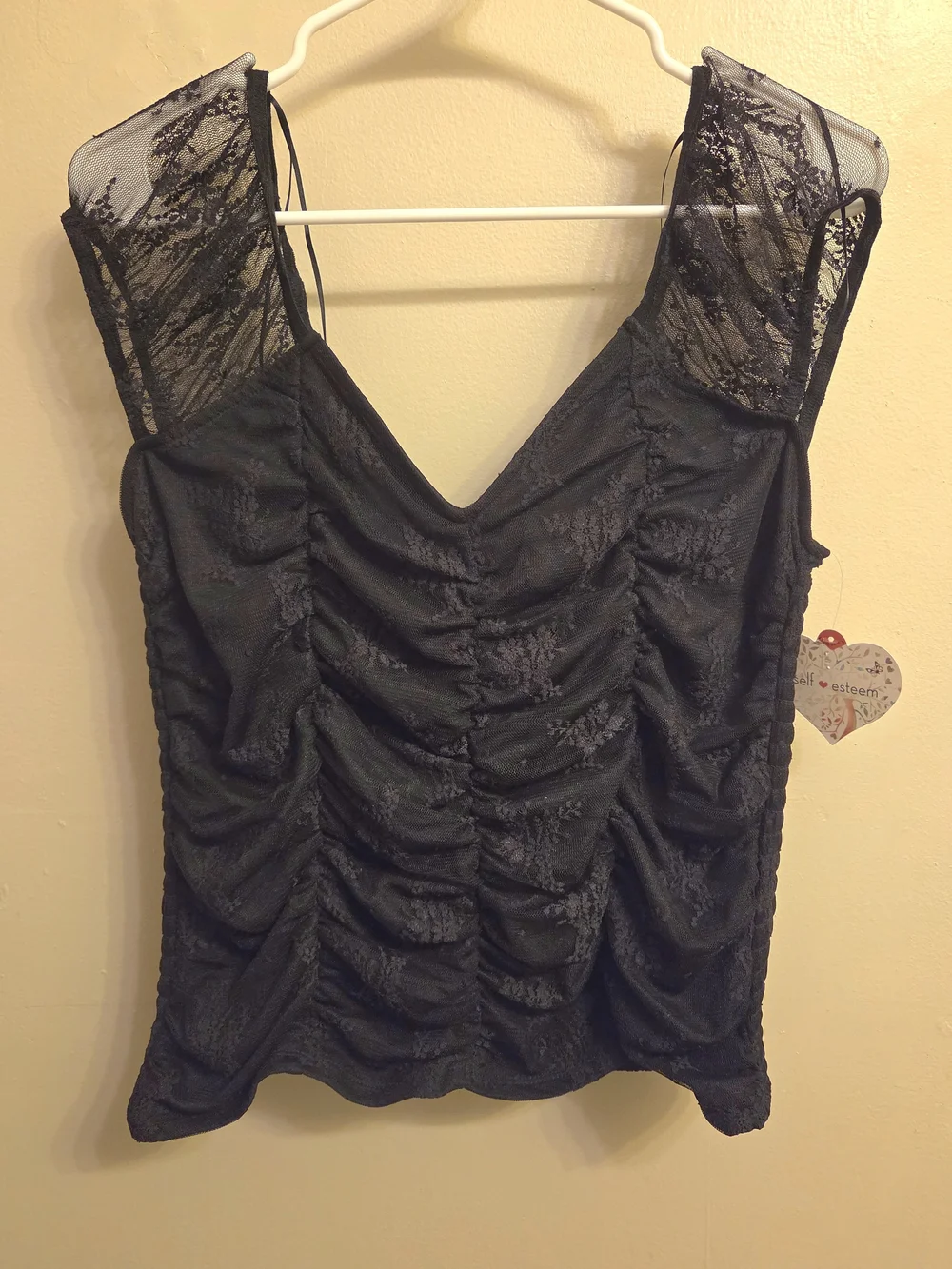 Y2K Black Lace Ruched Blouse 1X Fairycore Grunge Romantic Whimsigoth Night Out